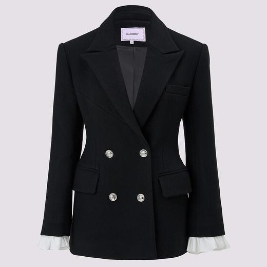 MAXRIENY时尚复古金属纽扣收腰修身黑色外套女 商品图0