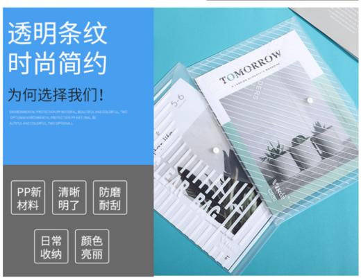 严选 加厚A4按扣文件袋 塑料PP学生透明文件袋办公资料袋14C竖纹白色/个 商品图2