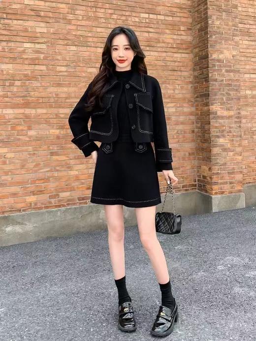 【高端系列】手工定制T06套装65%羊毛双面尼上衣➕半裙-喜出 商品图2