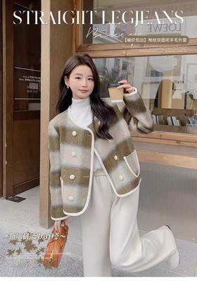 【高端系列】手工定制68%羊毛➕天丝格纹精致包边小香风双面尼外套-喜出