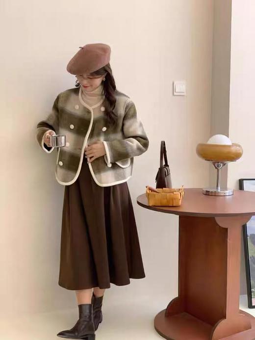 【高端系列】手工定制68%羊毛➕天丝格纹精致包边小香风双面尼外套-喜出 商品图5