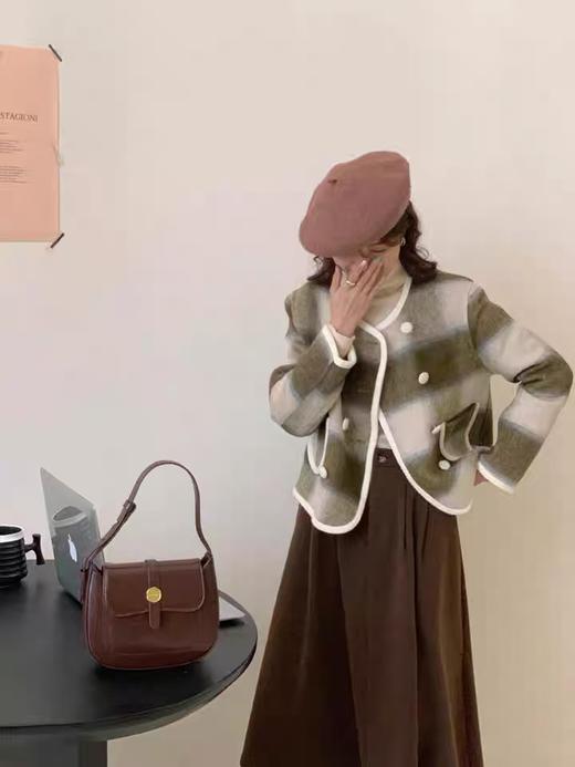 【高端系列】手工定制68%羊毛➕天丝格纹精致包边小香风双面尼外套-喜出 商品图4