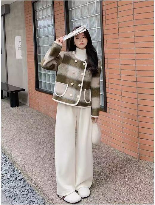 【高端系列】手工定制68%羊毛➕天丝格纹精致包边小香风双面尼外套-喜出 商品图2