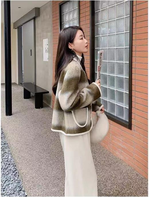 【高端系列】手工定制68%羊毛➕天丝格纹精致包边小香风双面尼外套-喜出 商品图1