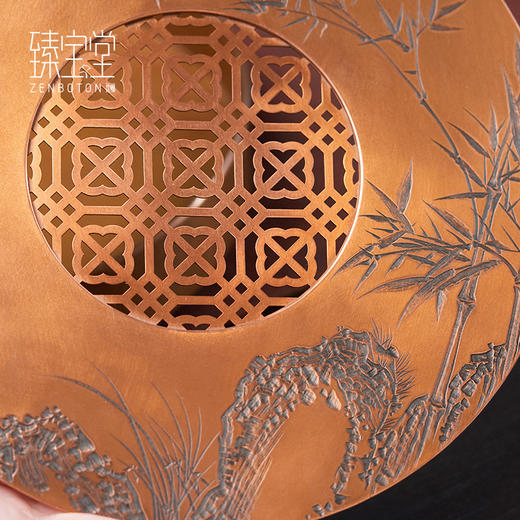 【样品特惠7折，仅1件，无货退款】臻宝堂茶台圆形铜干泡台纯手工錾刻青竹小号茶盘储水养壶茶具配件青竹茶台 商品图2