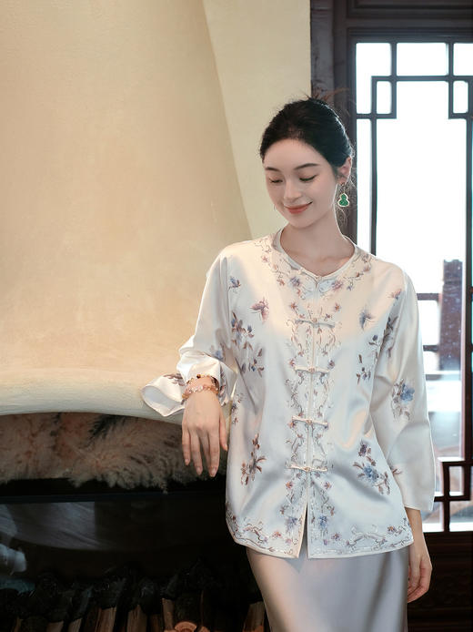 盛唐牡丹大师系列| 重缎真丝手绣对襟外套-白 商品图3