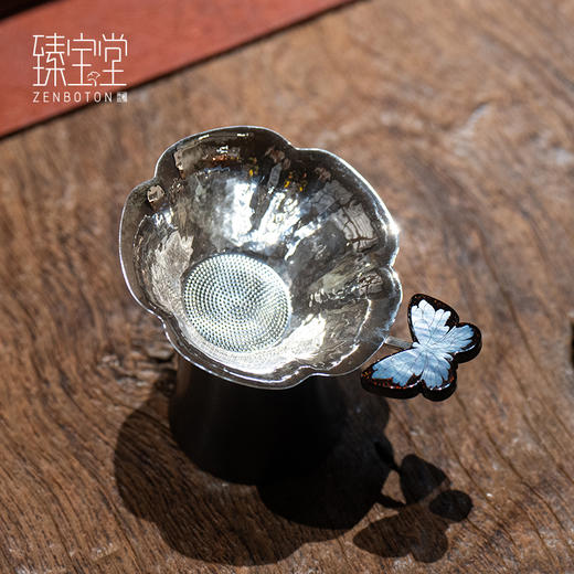 【样品特惠7折，仅1件，无货退款】臻宝堂茶漏999纯银蝶恋花茶叶过滤器纯手工大漆螺钿茶滤茶具配件蝶恋花茶漏 商品图4