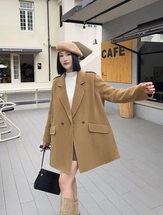 【高端系列】手工定制3259款10%羊绒➕90%羊毛肩部打褶双面尼大衣-喜出 商品图0