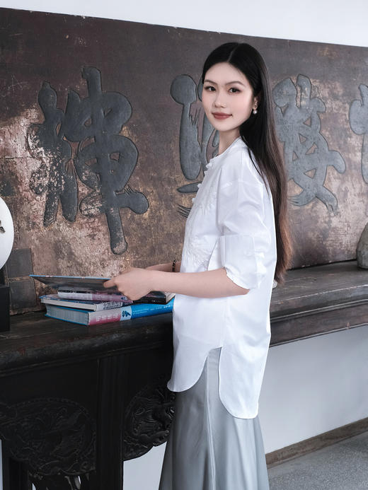 盛唐牡丹| 玺越手工串珠新中式衬衫-白色 商品图2