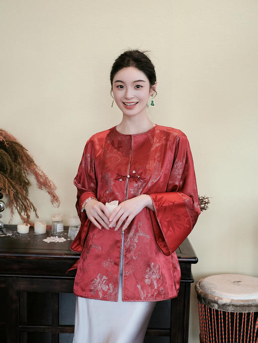 盛唐牡丹| 织金菊花纹真丝拼漳缎外套 商品图0