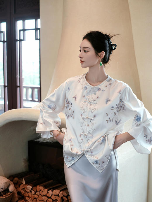 盛唐牡丹大师系列| 重缎真丝手绣对襟外套-白 商品图2