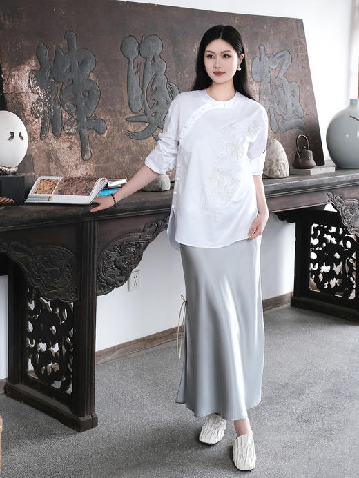 盛唐牡丹| 玺越手工串珠新中式衬衫-白色 商品图3