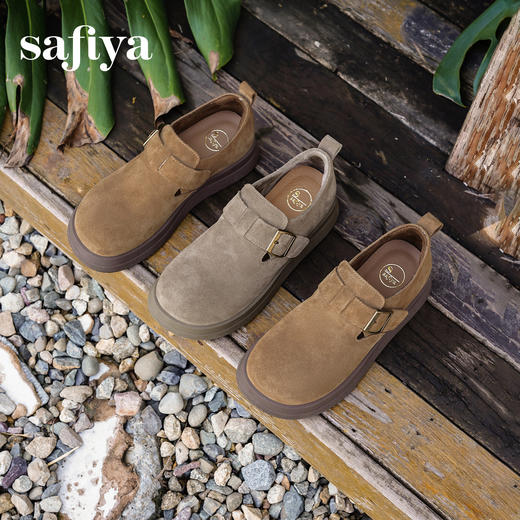 Safiya/索菲娅2025复古深口魔术贴休闲百搭全包懒人厚底勃肯鞋SFD3112117 商品图5