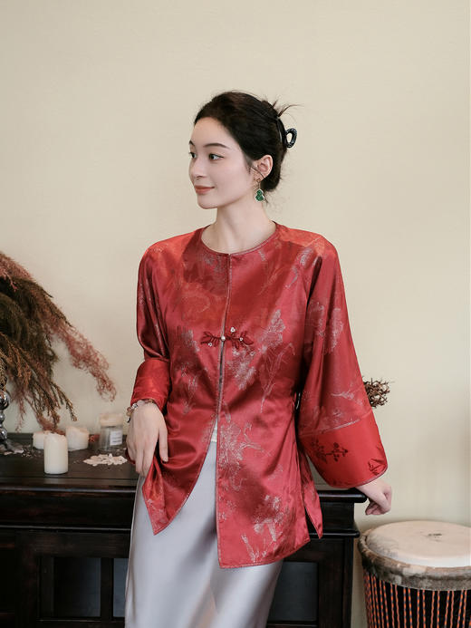 盛唐牡丹| 织金菊花纹真丝拼漳缎外套 商品图1