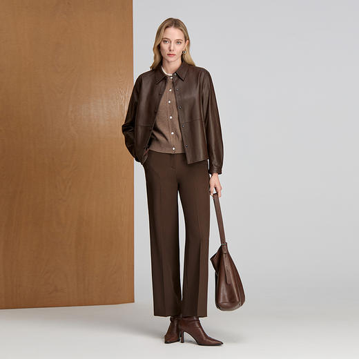 EITIE爱特爱正肩衬衫领精致门襟与本布暗扣设计高级感皮衣8393003 商品图4