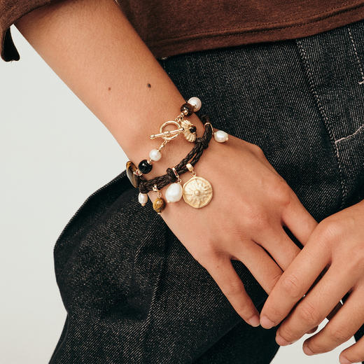 送女友lost in echo2025早秋新款珍珠玛瑙皮绳手工编织手链手串女 商品图1