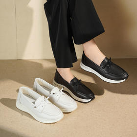 西村名物2025年秋季新款超轻厚底坡跟原皮舒适百搭深口单鞋休闲乐福鞋T25CM31531