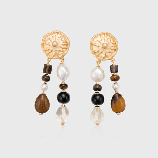 送女友lost in echo2025早秋新款异域太阳虎眼石珍珠流苏耳环耳饰 商品图2
