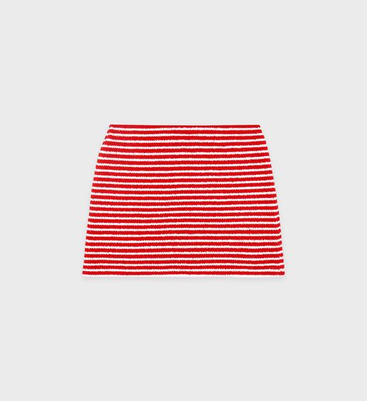 Sporty & Rich - Serif Logo Striped Terry Skirt - Fire Red Stripes - 女装 - 短裙 - 红色条纹 商品图1