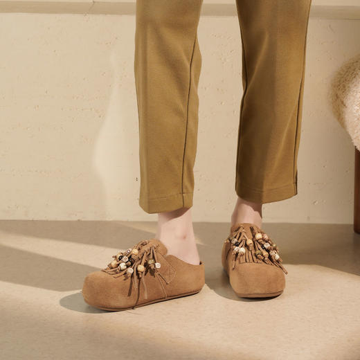 西村名物2025年秋季新款舒适厚底流苏配饰后空鞋勃肯鞋T25CM31671 商品图3