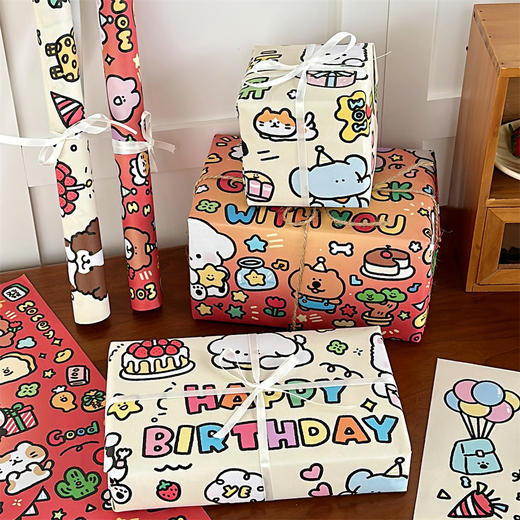 可爱卡通涂鸦礼品包装纸 腾亿联名原创款创意包装纸高颜值外包装纸打包纸50*70cm/张 商品图3