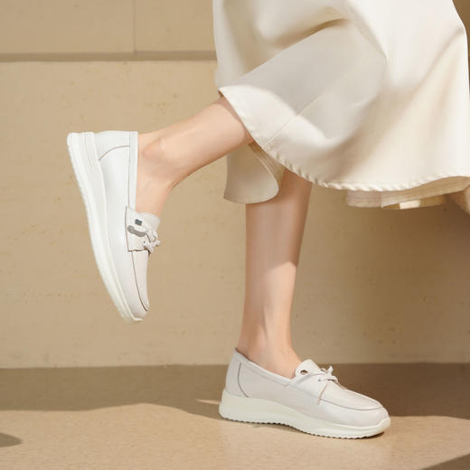 西村名物2025年秋季新款超轻厚底坡跟原皮舒适百搭深口单鞋休闲乐福鞋T25CM31531 商品图5