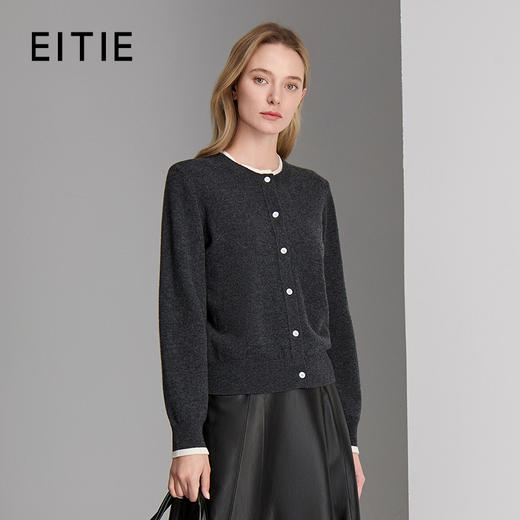 EITIE爱特爱领口白色撞色边设计含羊绒针织衫8301008 商品图1