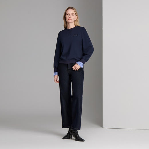 EITIE爱特爱圆领刺绣袖口拼接设计小上衣8313013 商品图1