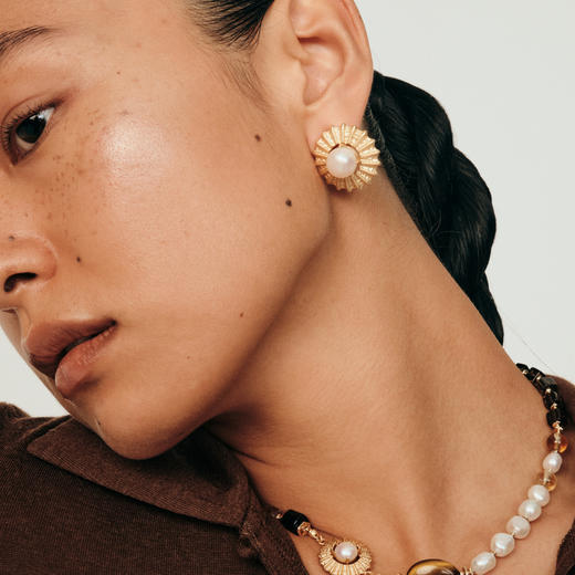 送女友lost in echo2025早秋新款异域独特复古太阳珍珠耳钉耳饰 商品图3