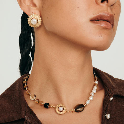 送女友lost in echo2025早秋新款异域虎眼石玛瑙珍珠项链锁骨链女 商品图4