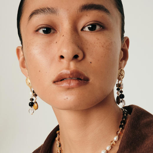 送女友lost in echo2025早秋新款异域太阳虎眼石珍珠流苏耳环耳饰 商品图4