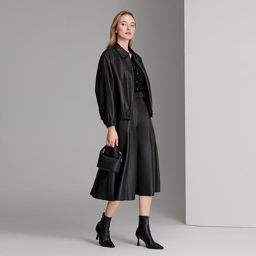 EITIE爱特爱精致衬衫领插肩袖设计复古显瘦皮衣8393002 商品图1