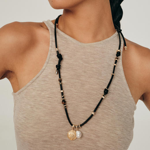 马君妍同款lost in echo早秋新款皮绳可调节天然珍珠项链毛衣链女 商品图1