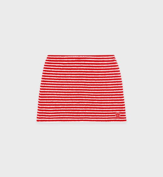 Sporty & Rich - Serif Logo Striped Terry Skirt - Fire Red Stripes - 女装 - 短裙 - 红色条纹 商品图0