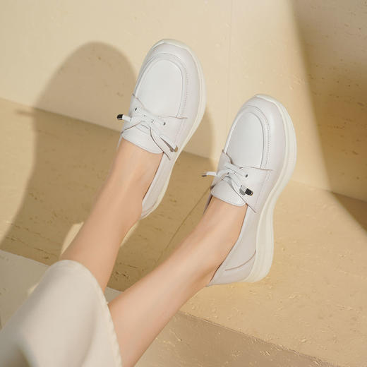 西村名物2025年秋季新款超轻厚底坡跟原皮舒适百搭深口单鞋休闲乐福鞋T25CM31531 商品图4