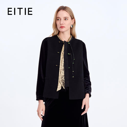 EITIE爱特爱新中式绿色宝石流苏扣纯羊毛马甲大衣8314001 商品图0