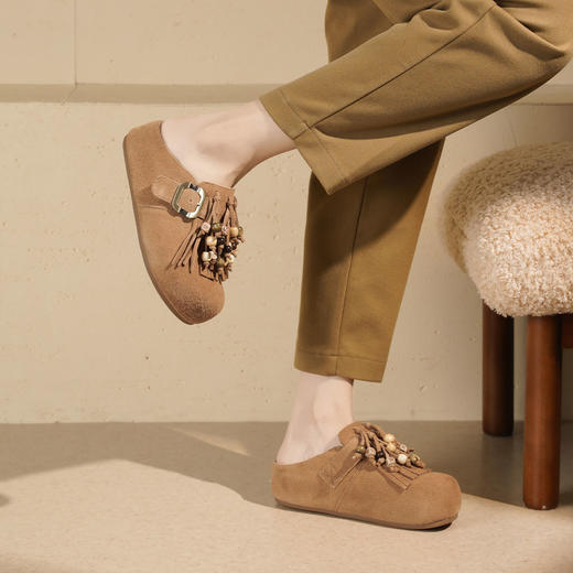 西村名物2025年秋季新款舒适厚底流苏配饰后空鞋勃肯鞋T25CM31671 商品图5