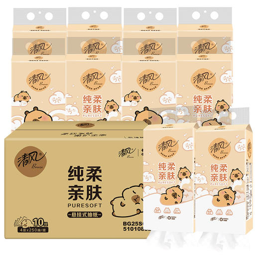 【1000张*10提整箱量贩】清风面巾纸巾纯柔亲肤4层250抽*10餐巾纸擦手纸家用 商品图0