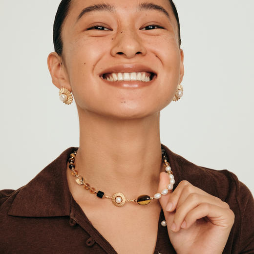 送女友lost in echo2025早秋新款异域虎眼石玛瑙珍珠项链锁骨链女 商品图3