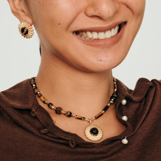 马君妍同款lost in echo早秋新款异域复古虎眼石玛瑙吊坠锁骨项链 商品图4