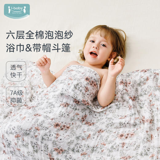 【2025年秋冬新品】ibaby×outlast太空科技恒温新生婴儿全棉泡泡纱布浴巾斗篷带帽宝宝洗澡包巾 商品图0