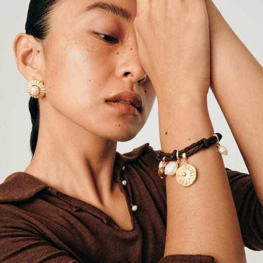 送女友lost in echo2025早秋新款珍珠玛瑙皮绳手工编织手链手串女 商品图4