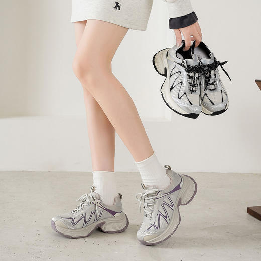 西村名物2025年秋季新款超轻厚底增高系带舒适透气老爹鞋运动鞋T25CM31451 商品图0