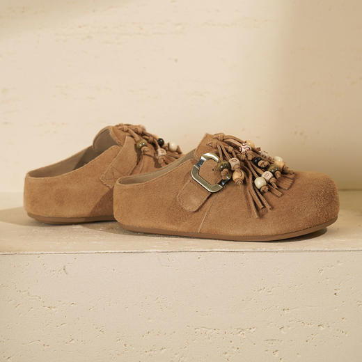 西村名物2025年秋季新款舒适厚底流苏配饰后空鞋勃肯鞋T25CM31671 商品图10