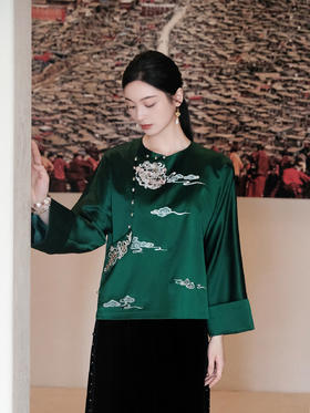 下架|东方境X郭培| 团龙祥云真丝刺绣新中式外套-绿色