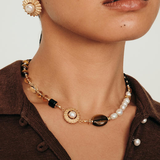 送女友lost in echo2025早秋新款异域虎眼石玛瑙珍珠项链锁骨链女 商品图1