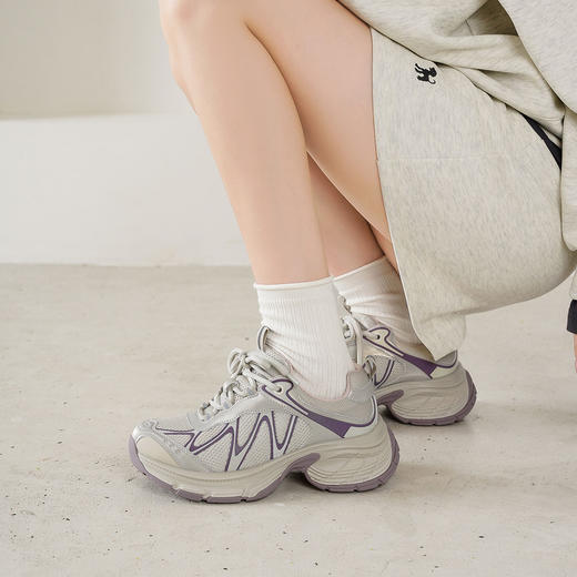 西村名物2025年秋季新款超轻厚底增高系带舒适透气老爹鞋运动鞋T25CM31451 商品图3