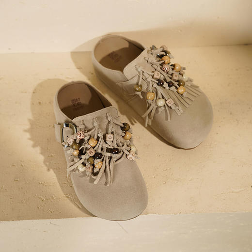 西村名物2025年秋季新款舒适厚底流苏配饰后空鞋勃肯鞋T25CM31671 商品图7