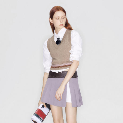 马君妍同款lost in echo早秋新款时尚V领纯羊毛短款针织背心马甲 商品图0