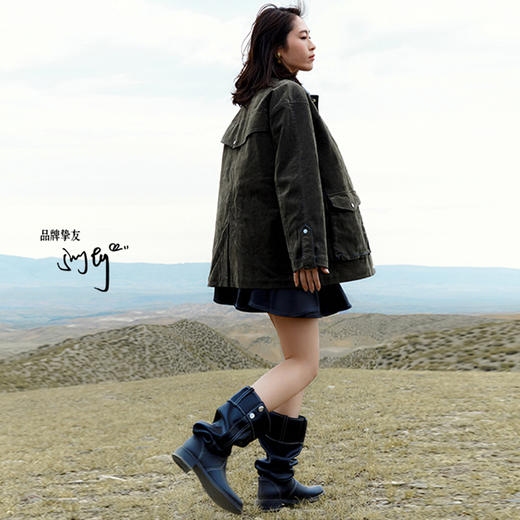 马君妍同款lost in echo早秋新款仿裤筒显瘦真皮厚底堆堆骑士靴女 商品图0